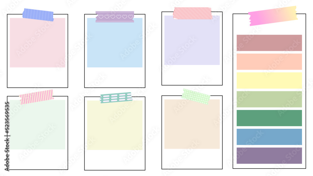 Fototapeta premium set of cute colorful planner paper template notepad, memo, sticky note, reminder, journal with masking tape. cute, simple, and printable