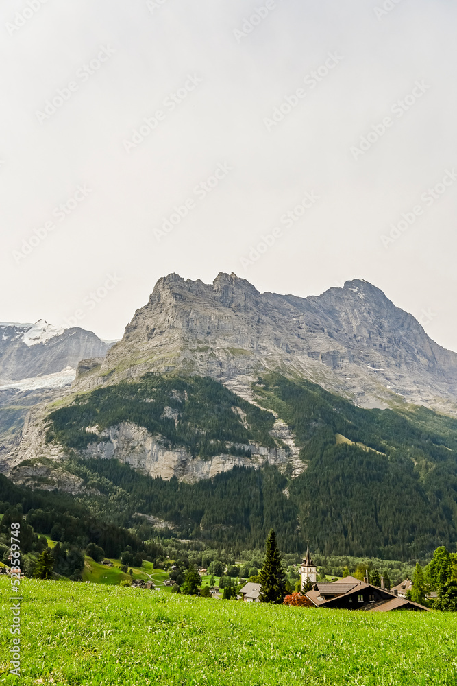 Grindelwald, Dorf, Eiger, Eigernordwand, unterer Grindelwaldgletscher, Alpen, Schweizer Berge, Bergwiesen, Wanderweg, Sommer, Schweiz