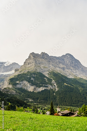 Grindelwald  Dorf  Eiger  Eigernordwand  unterer Grindelwaldgletscher  Alpen  Schweizer Berge  Bergwiesen  Wanderweg  Sommer  Schweiz