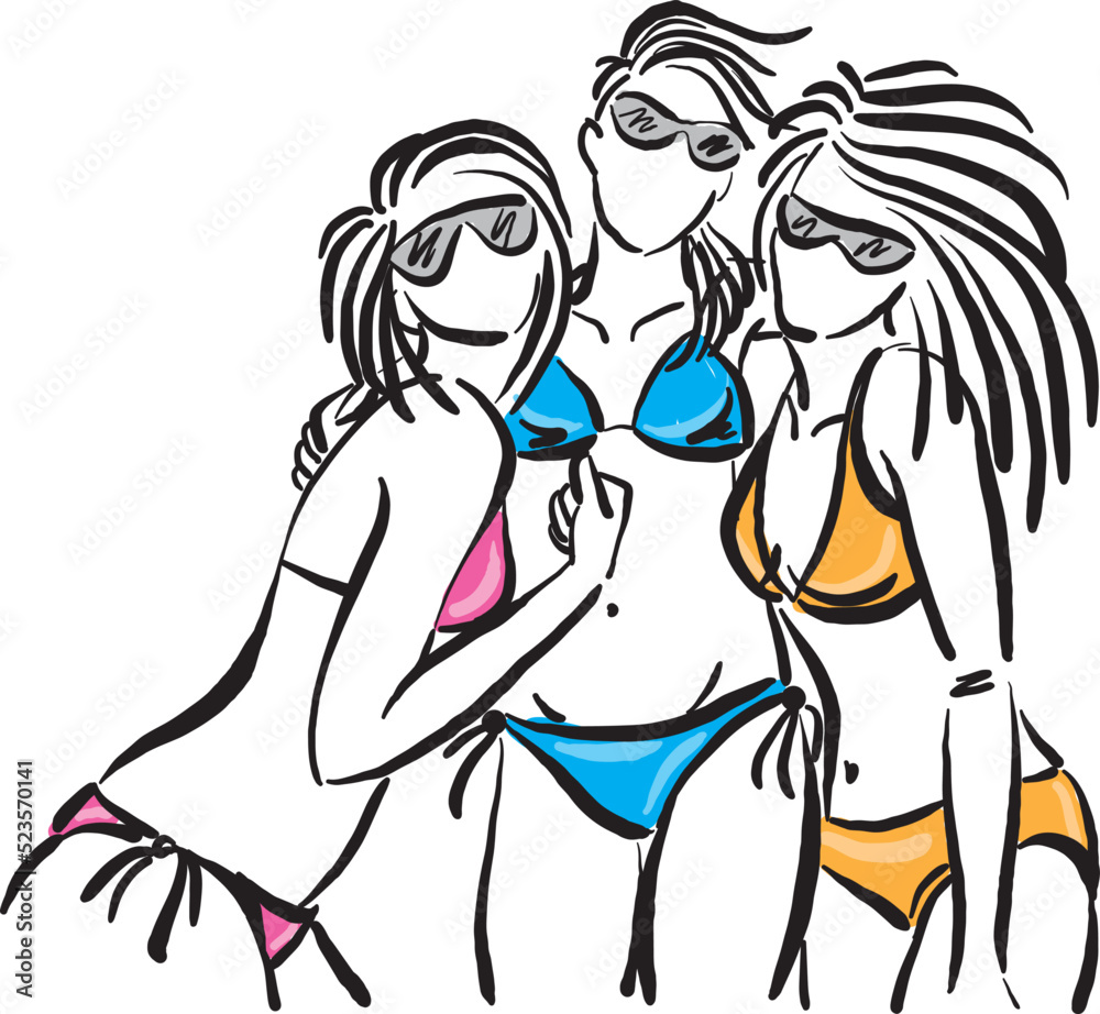three pretty woman posing in bikini vacations beach concept vector illustration three pretty woman posing in bikini vacations beach concept vector illustration