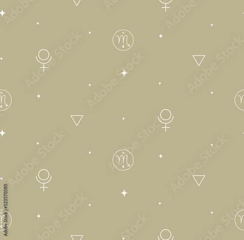 Zodiac Scorpio Background Seamless Pattern. White Astrology Signs photo