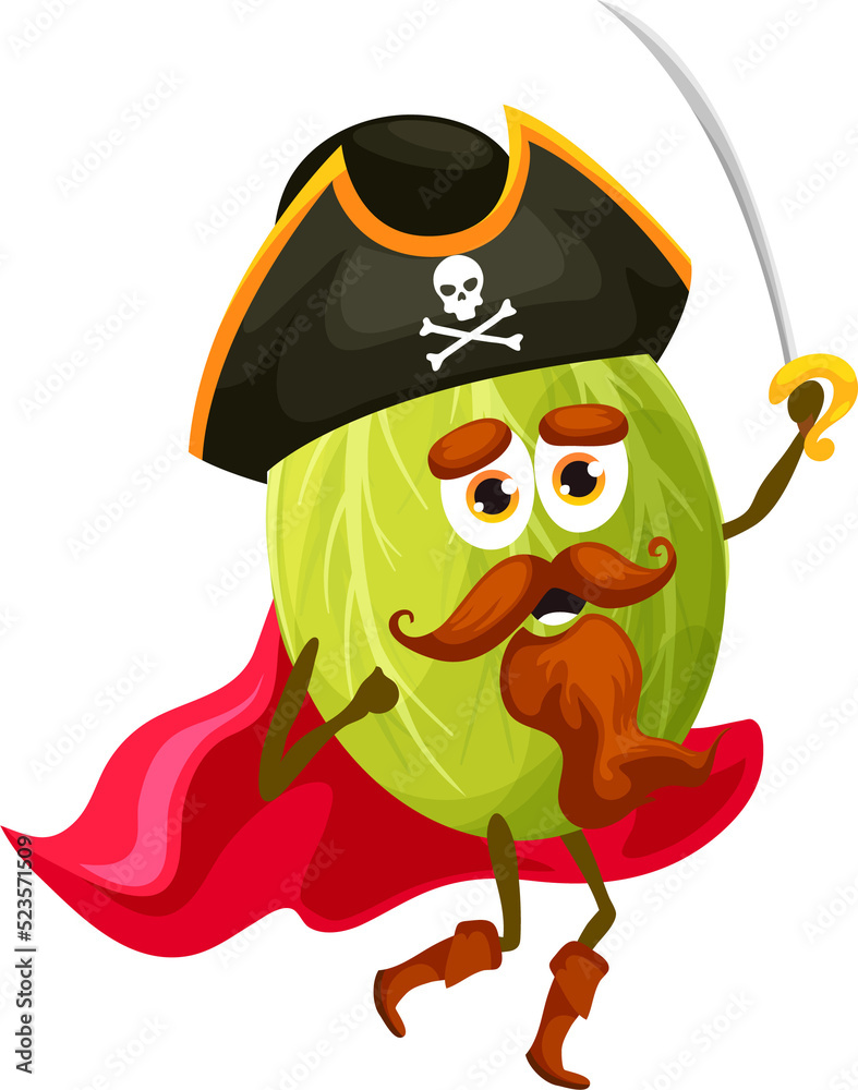 Cartoon gooseberry pirate captain with sharp saber
