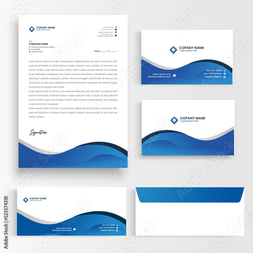 blue color business stationery template