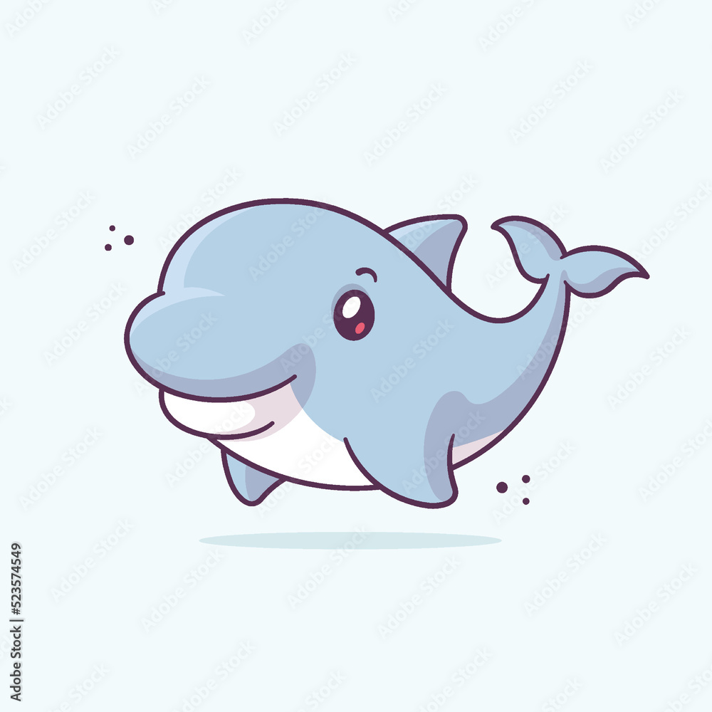 Cute kawaii dolphin happy character cartoon vector illustration