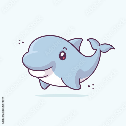 Cute kawaii dolphin happy character cartoon vector illustration