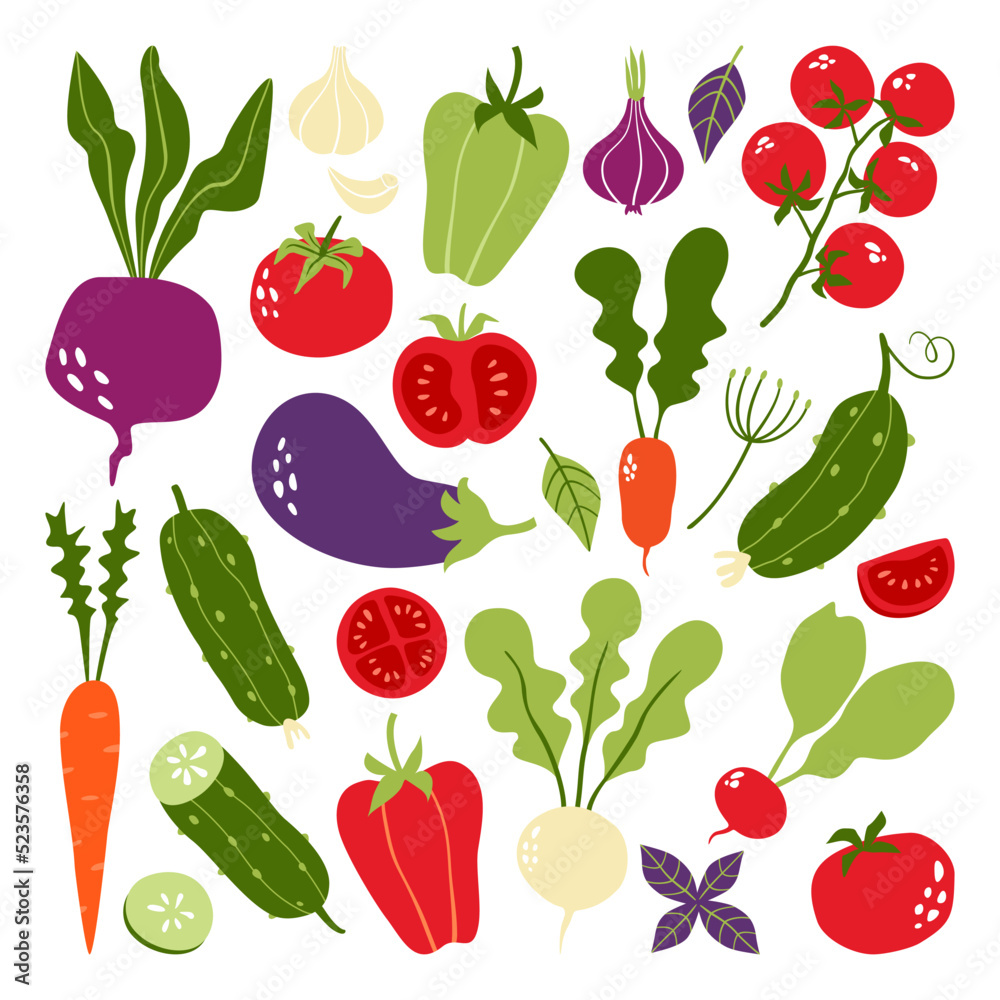 Set of vector seasonal vegetables Set of vector seasonal vegetables