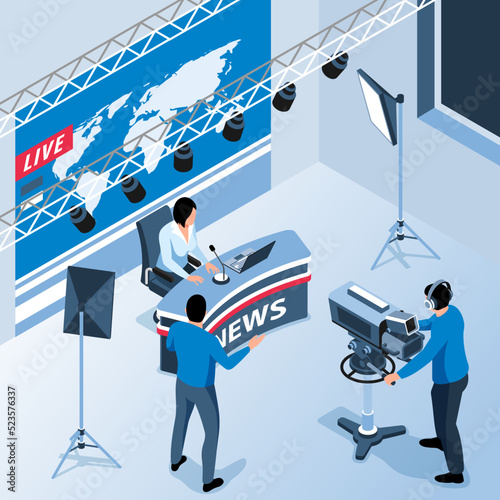 Isometric News Studio Illustration