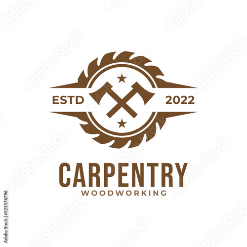 wood working lodge carpenter factory vector logo design template