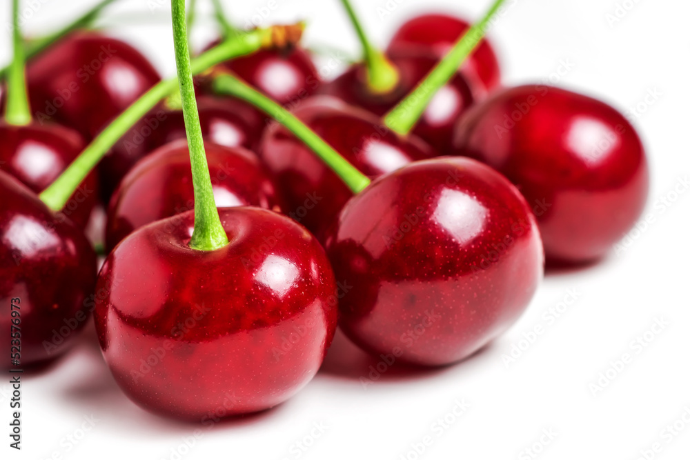 Cherry isolated. Cherries on white background. Sour cherry on white. Full depth of field. Cherry isolated. Cherries on white background. Sour cherry on white. Full depth of field.
