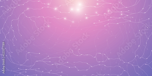 Abstract background with molecular structure from freehand sketch lines. Connection to the global network. Technology banner template. Neural connections of the brain. 