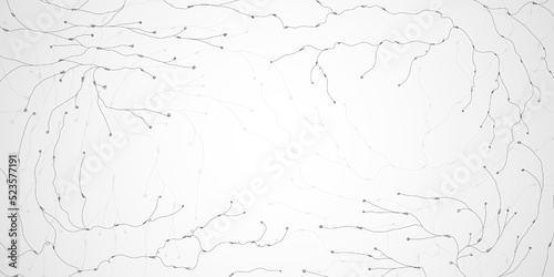 Abstract background with molecular structure from freehand sketch lines. Connection to the global network. Technology banner template. Neural connections of the brain.
