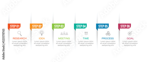 Timeline infographic design element and number options. Business concept with 6 steps. Can be used for workflow layout, diagram, Vector business template for presentation.