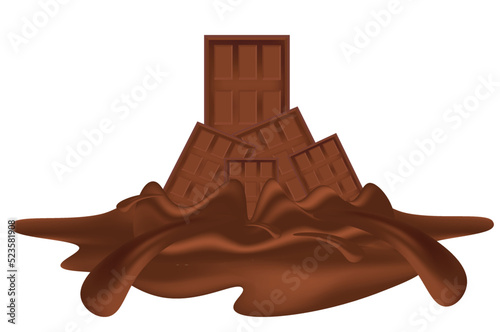 chocolate splash, piece of chocolate, isolated on white background, food and drink realistic food object vector illustration (sweets and snacks)