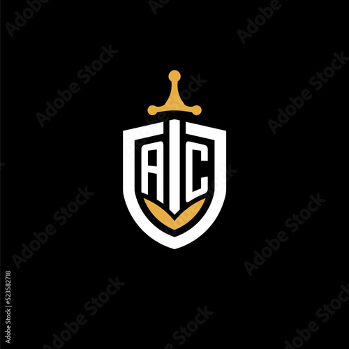 Creative letter AC logo gaming esport with shield and sword design ideas