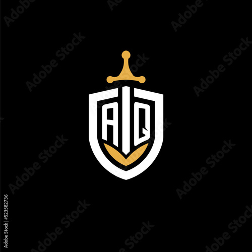 Creative letter AQ logo gaming esport with shield and sword design ideas