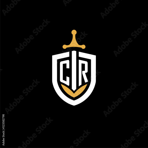 Creative letter CR logo gaming esport with shield and sword design ideas