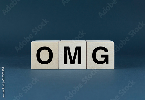 Omg. Cubes form the word OMG. Concept of the word OMG - Oh My God