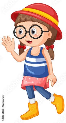 Cute girl wearing glasses cartoon character