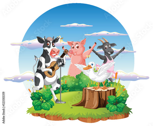 Cute animal cartoon character in ourdoor scene isolated island