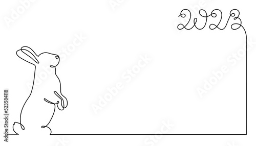 Rabbit symbol of 2023 year, one line art, hand drawn continuous contour. Doodle bunny, sketch style, minimalist design. Editable stroke. Isolated. Vector illustration