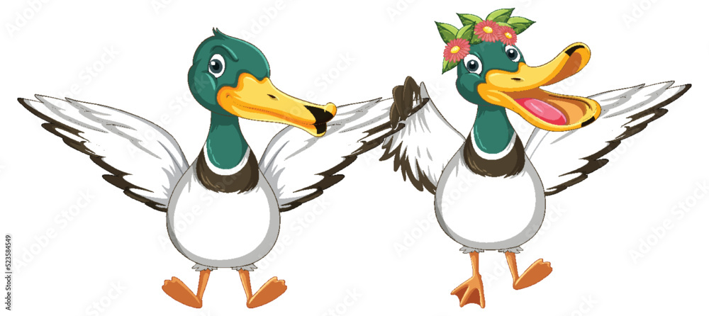 Fototapeta premium A couple of ducks cartoon character