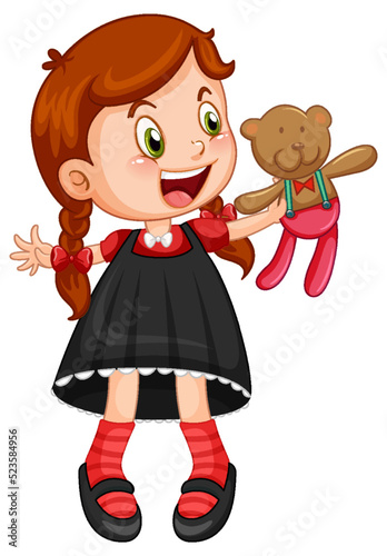 Little cute girl holding teddy bear