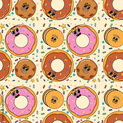 Sweet doughnut cartoon seamless pattern