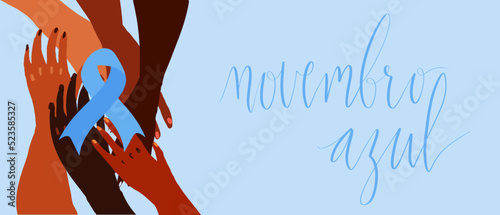 Novembro Azul translation Blue November for men health issues awareness. Vector banner template.