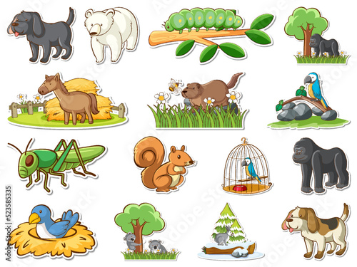 Sticker set of cartoon wild animals