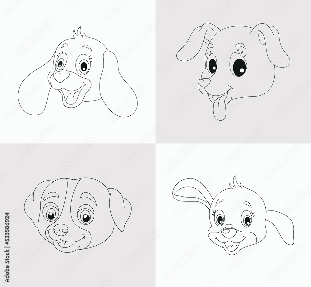 Dog head coloring book for kids hand drawn zentangle dog vector
