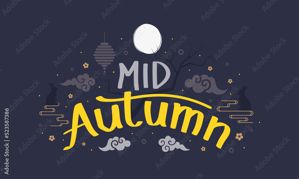 Happy Mid Autumn vector concept with typography and chinese ornament design
