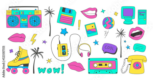 Set of stickers elements of the 90s.
