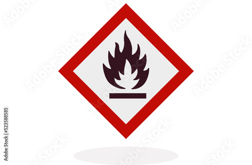 red and white sign of the safety of flammable substances with the image of fire