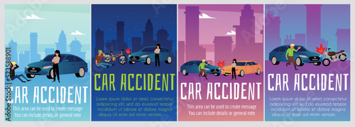 Driver of car gets into an accident vector flat illustration