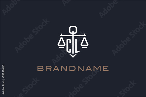 Initials CL logo for law firm with shield and scales of justice modern style