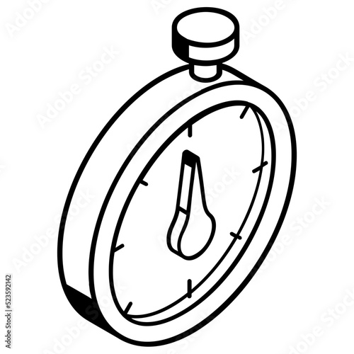 Premium isometric linear icon of stopwatch