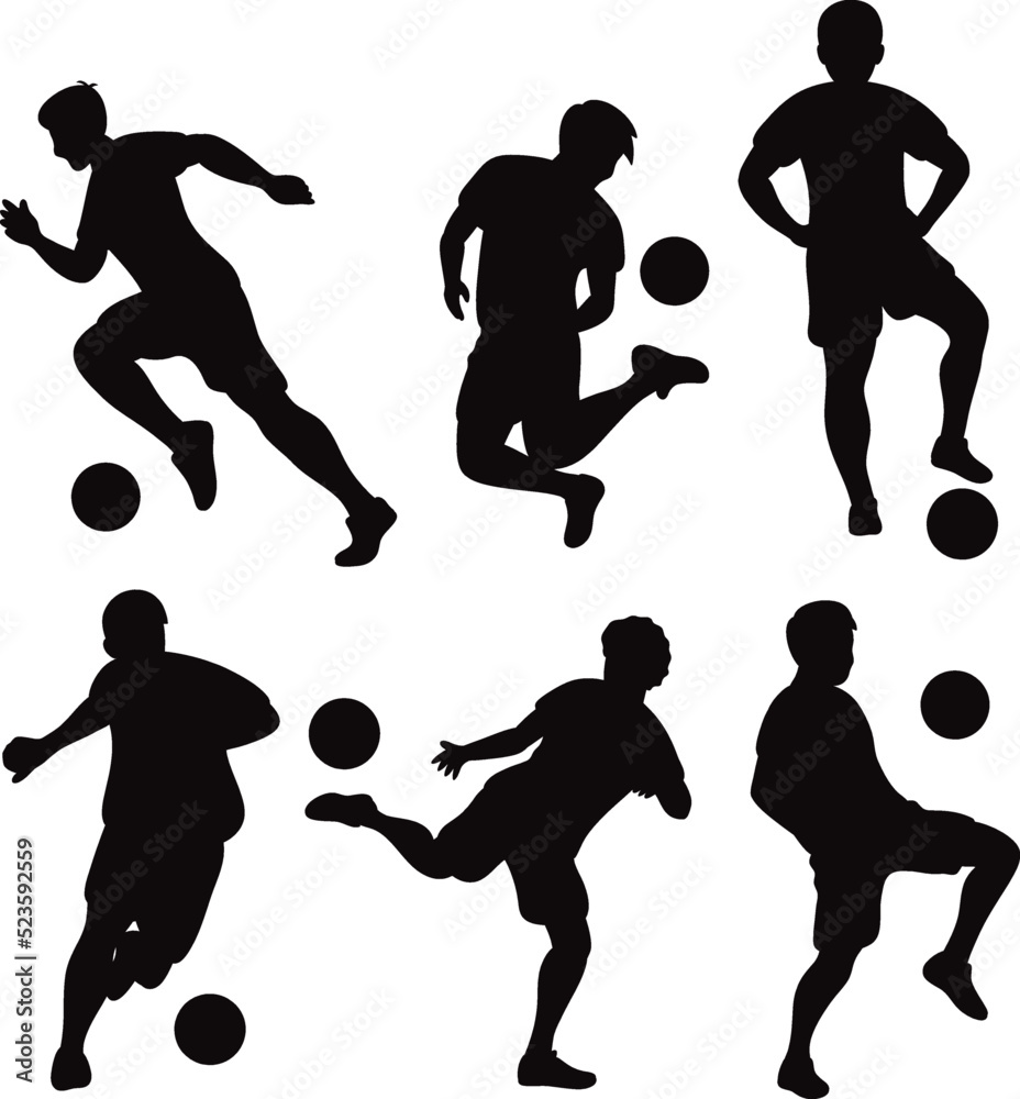 Collection of football players isolated Vectors Silhouettes