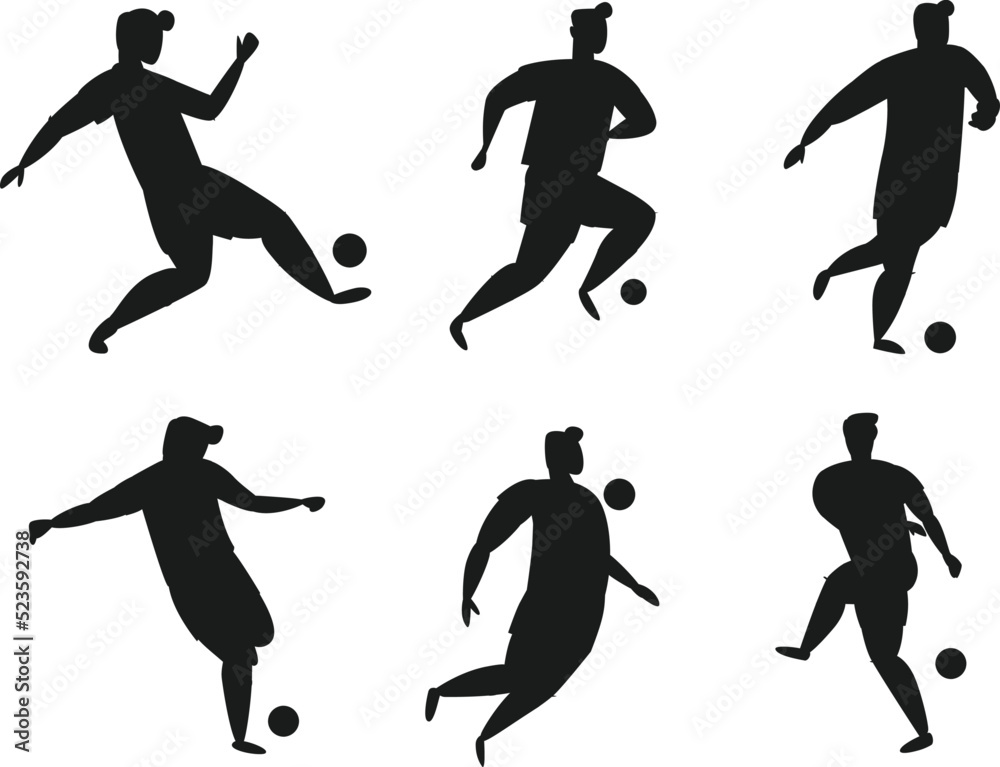Cartoon football players isolated Vectors Silhouettes