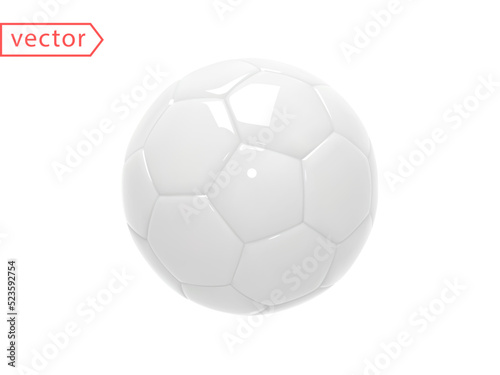 Realistic white Soccer Ball or Football Ball on white background. 3d style Vector Figurine Ball. Sports Equipment. Realistic 3D vector