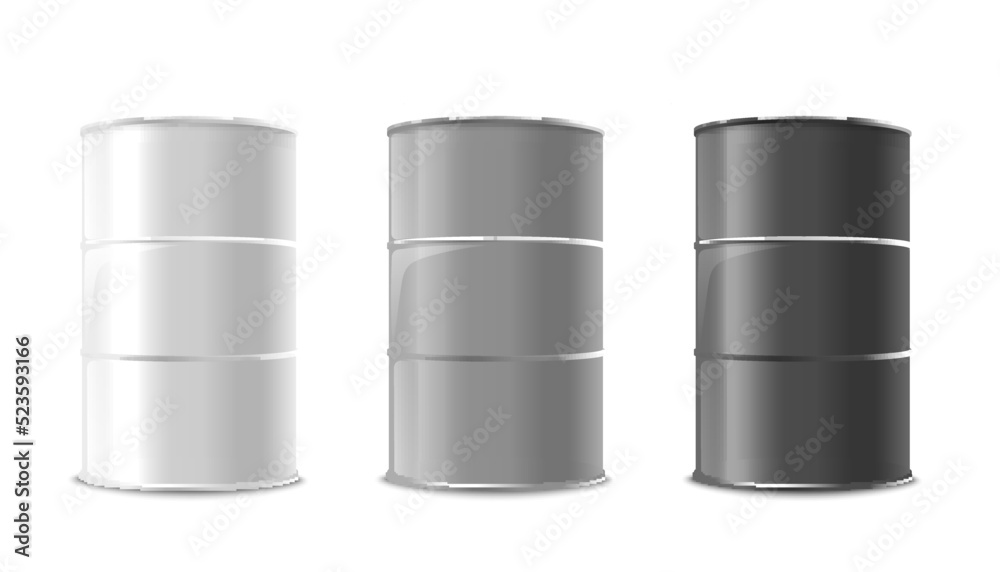 Barrel templates set in various metal realistic vector illustration isolated. Barrel templates set in various metal realistic vector illustration isolated.