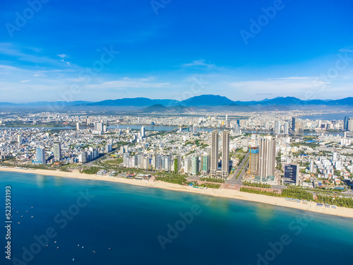 Aerial view of Da Nang beach from Son Tra peninsula which is a very famous destination for tourists. © Kien