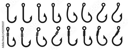 Fishing hook vector icons set