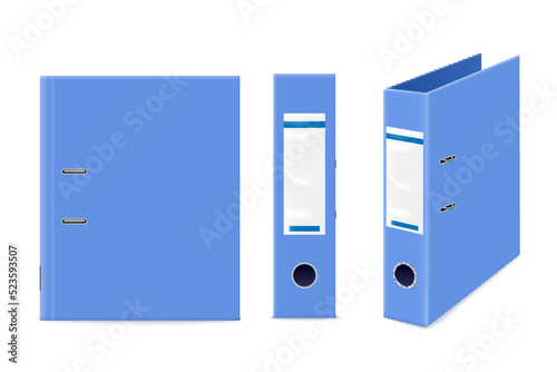 Blue realistic folder with metal rings for office documents