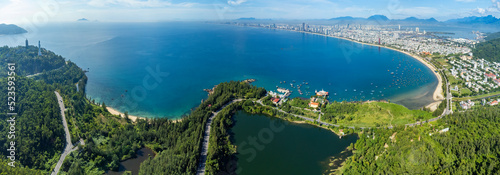 Aerial view of Da Nang beach from Son Tra peninsula which is a very famous destination for tourists.