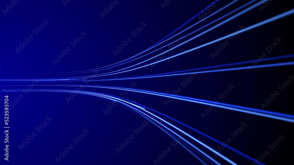 Optic lines flow stream - abstract CG blue background. Glowing lines moving - fiber optic cable, digital information concepts. Seamless looping animation.