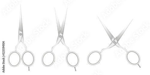 Silver tone metal hairdresser scissors template vector illustration isolated.