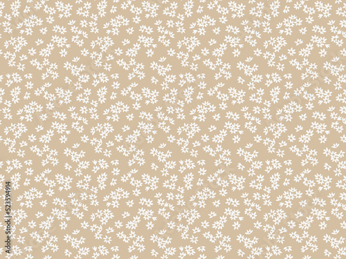 Cute floral pattern in small abstract flowers. Small white flowers. Gray beige  background. Ditsy print. Floral seamless background. The gentle template for fashion prints. Stock pattern.