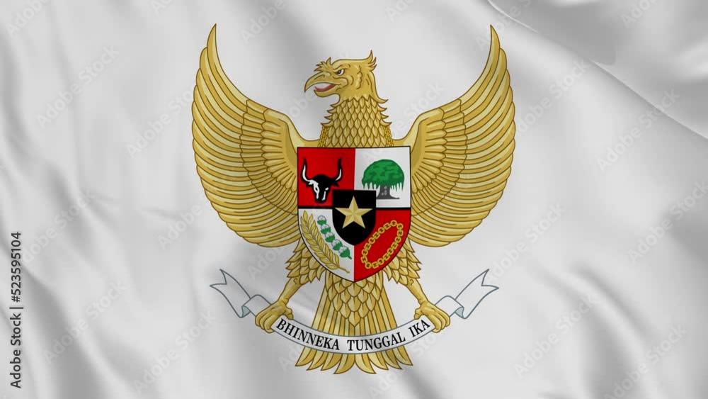 national emblem or symbol of indonesia garuda in waving flag. smooth 4k video seemless loop