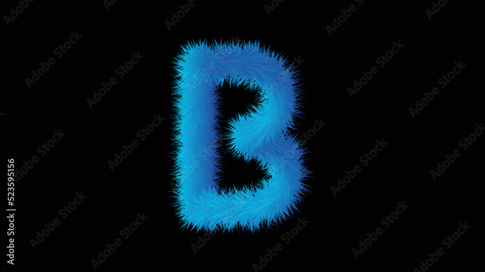 Initial Letter B fur texture effect illustration.Alphabet B glow hair 3D effect Fluffy ice font vector on black background Initial Letter B fur texture effect illustration.Alphabet B glow hair 3D effect Fluffy ice font vector on black background