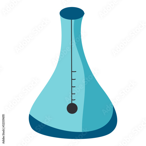 glass retort with blue liquid for school, vector illustration